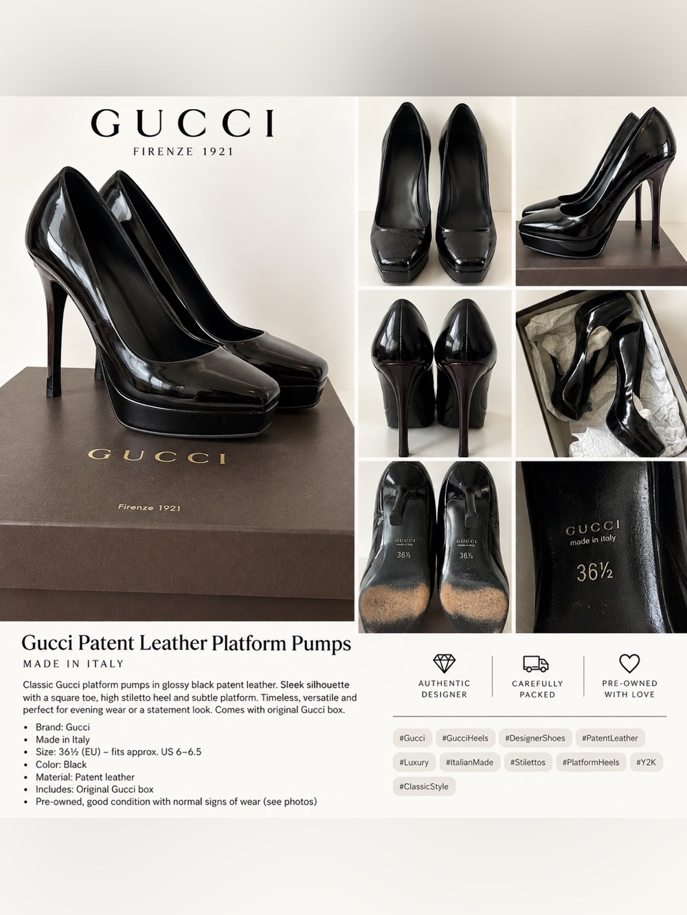 Gucci Black Patent Leather Platform Pumps